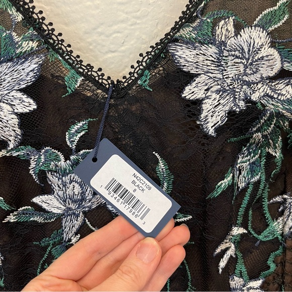 Marchesa Notte Black Floral Lace Embroidered Midi Dress 8 - Picture 10 of 13